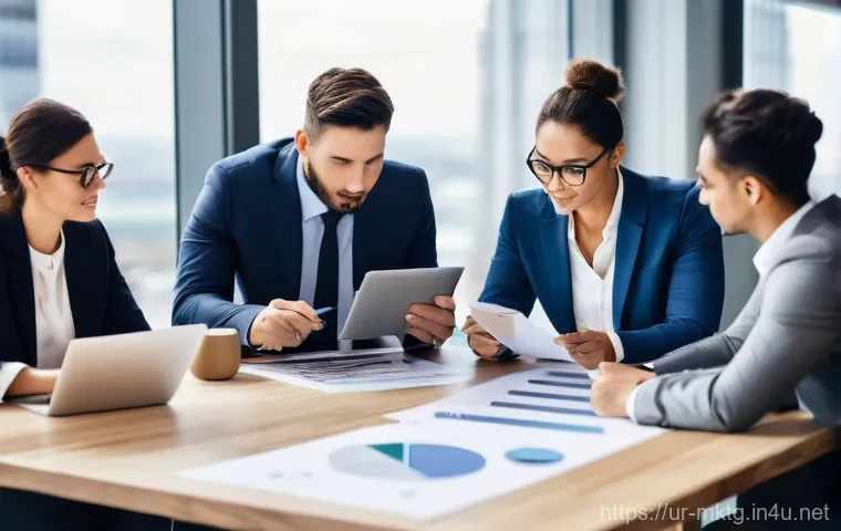 마케팅관리사 취득 후 학습 모임 운영하기 - **Prompt:** A group of diverse, professionally dressed marketing professionals in their late 20s to ...