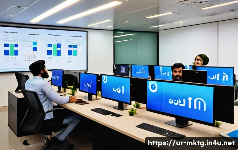 마케팅관리사와 AI 기술 접목 사례 - A modern office scene in Karachi with a diverse team of marketing professionals analyzing AI-driven ...