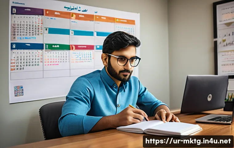 마케팅관리사 시험 준비 전 꼭 알아야 할 사항 - A professional study scene featuring a South Asian man in his late 20s wearing business casual attir...