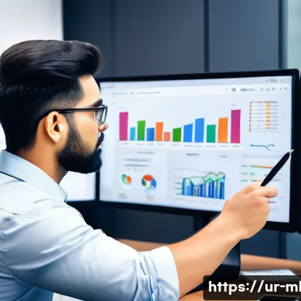 마케팅관리사 실기 시험에서 강조되는 기술 - A professional digital marketing specialist in a modern office setting, analyzing colorful SEO and S...