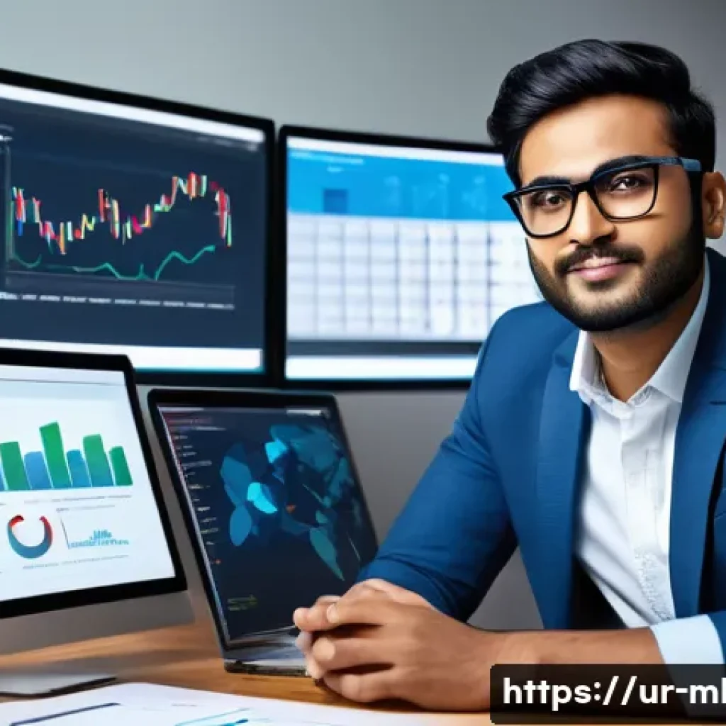 마케팅관리사 시험 준비에 필요한 마케팅 소프트웨어 - A modern digital marketing manager sitting at a sleek office desk with multiple screens displaying s...
