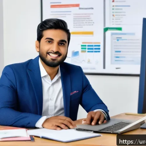 Home 32 마케팅관리사 자격증을 활용한 프리랜서 일자리 - A professional South Asian marketing manager in a modern office setting, wearing formal business att...