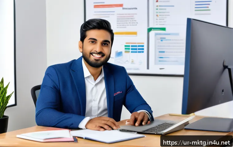 마케팅관리사 자격증을 활용한 프리랜서 일자리 - A professional South Asian marketing manager in a modern office setting, wearing formal business att...
