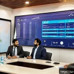 Home 18 마케팅관리사 취득 후 사업 제안서 작성법 - A professional business meeting scene set in a modern office in Karachi, Pakistan, featuring a diver...