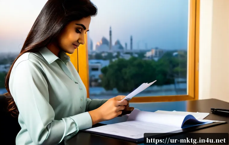 마케팅관리사 자격증의 법적 효력 - Photorealistic Pakistani marketing professional in modest business attire reviewing a blank certific...