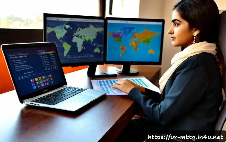 마케팅관리사 자격증 취득 후 해외 진출 가능성 - Photorealistic Pakistani marketing professional in modest business attire working at a clean desk in...
